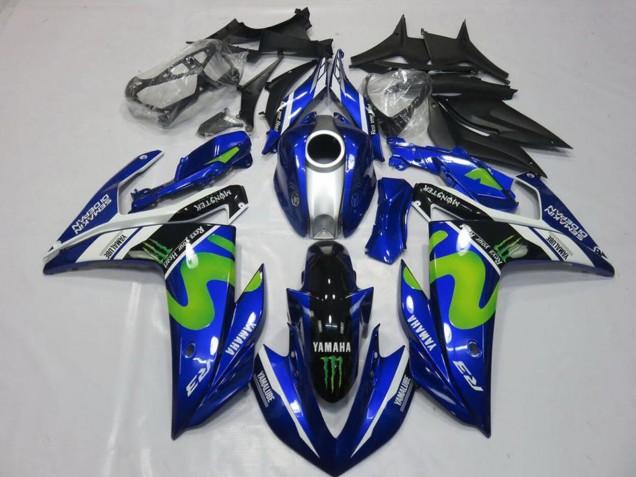 Billigste Yamaha YZF R3 Motorrad Verkleidung 2015-2018 - Blau Weiss Schwarz Grun MoviStar Monster