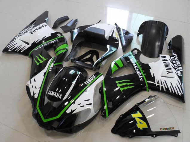 Billigste Yamaha YZF R1 Motorrad Verkleidung 2000-2001 - Glanzendes Schwarz Weiss Grun Monster