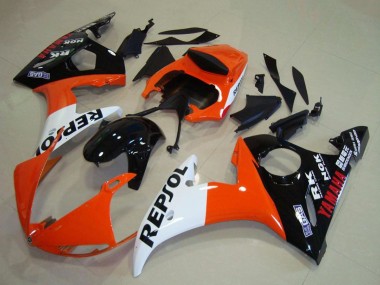 Billigste Yamaha YZF R6 Motorrad Verkleidung 2003-2004 - Orange Weiss Glanzendes Schwarz Repsol