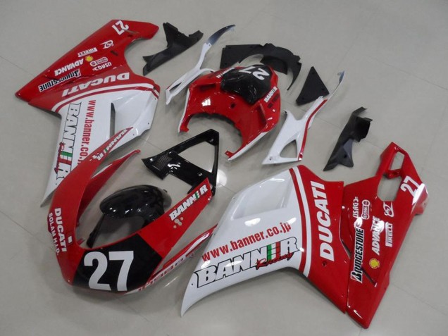 Billigste Ducati 1098 Motorrad Verkleidung 2007-2014 - Weiss Rot Glanzendes Schwarz Banner 27