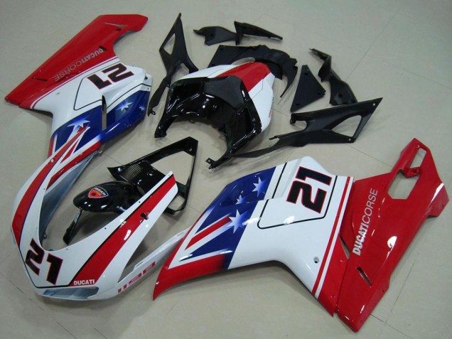 Billigste Ducati 1198 Motorrad Verkleidung 2007-2014 - Weiss Rot Blau Glanzendes Schwarz 21