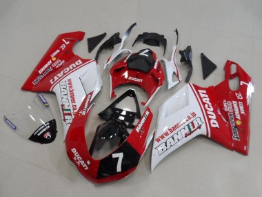 Billigste Ducati 848 1098 1198 Motorrad Verkleidung 2007-2014 - Weiss Rot Glanzendes Schwarz Banner 7
