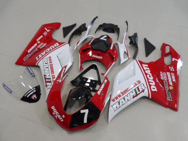Billigste Ducati 848 1098 1198 Motorrad Verkleidung 2007-2014 - Weiss Rot Glanzendes Schwarz Banner 7