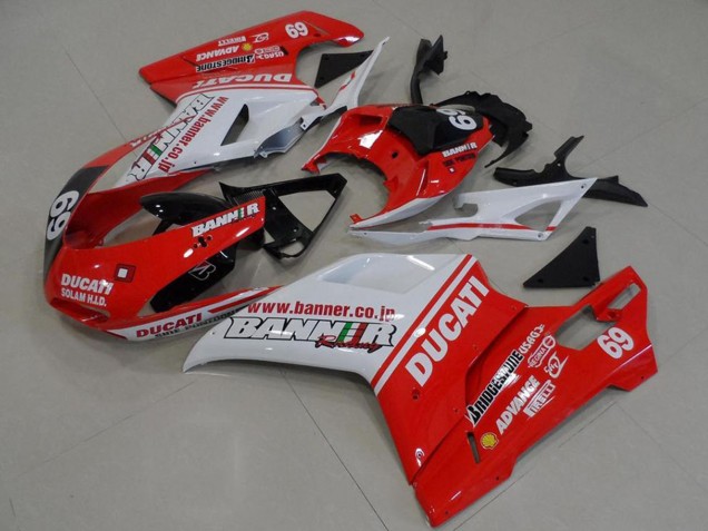 Billigste Ducati 848 1098 1198 Motorrad Verkleidung 2007-2014 - Weiss Rot Glanzendes Schwarz Banner 69