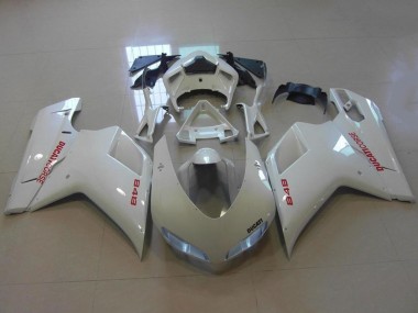 Billigste Ducati 848 Motorrad Verkleidung 2007-2014 - Glanzendes Weiss Rot Aufkleber