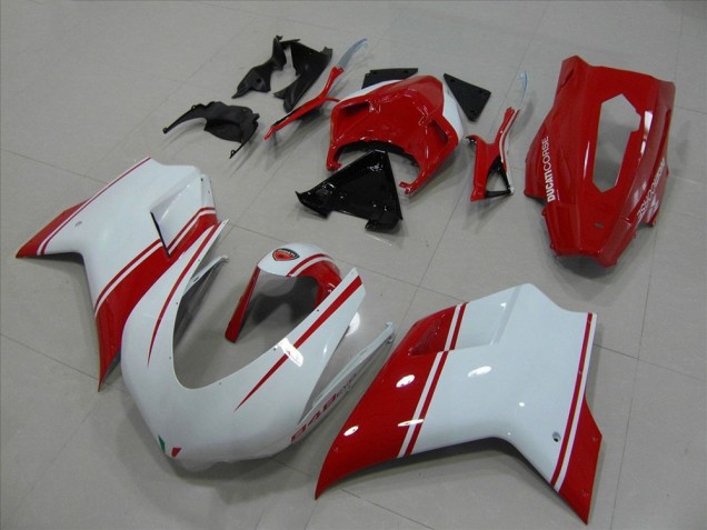 Billigste Ducati 848 Motorrad Verkleidung 2007-2014 - Weiss Rot Rennen Version
