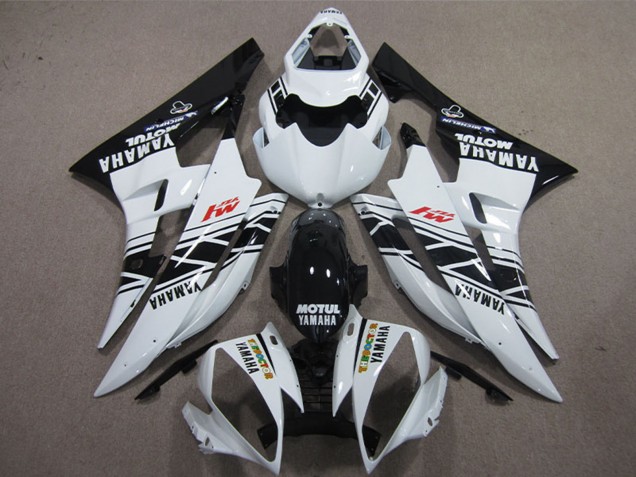 Billigste Yamaha YZF R6 Motorrad Verkleidung 2006-2007 - Weiss Glanzendes Schwarz Motul
