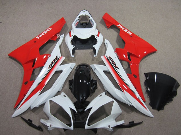 Billigste Yamaha YZF R6 Motorrad Verkleidung 2006-2007 - Weiss Rot Glanzendes Schwarz