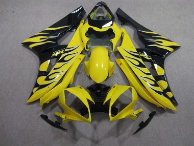 Billigste Yamaha YZF R6 Motorrad Verkleidung 2006-2007 - Gelb Schwarz Flamme