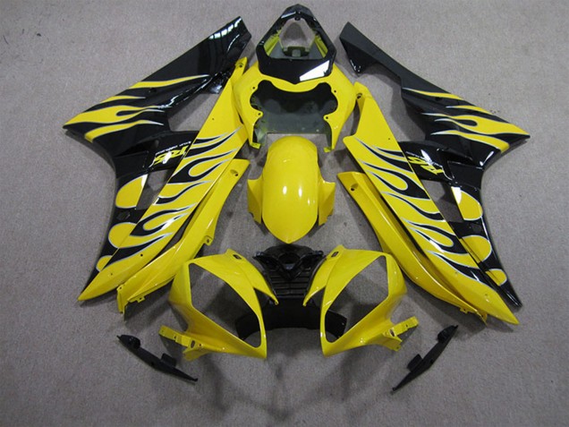 Billigste Yamaha YZF R6 Motorrad Verkleidung 2006-2007 - Gelb Schwarz Flamme