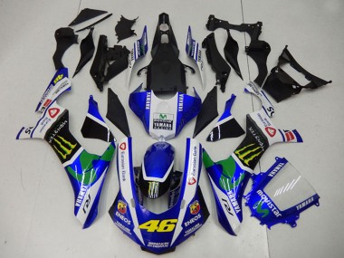 Billigste Yamaha YZF R1 Motorrad Verkleidung 2015-2019 - Weiss Blau Schwarz Grun ENEOS MoviStar Monster 46