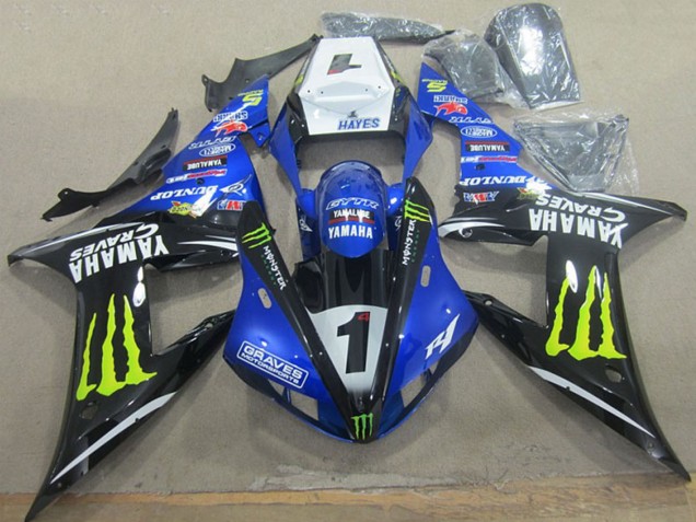 Billigste Yamaha YZF R1 Motorrad Verkleidung 2002-2003 - Weiss Blau Schwarz Neon Gelb Monster Graves 1