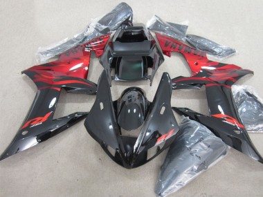 Billigste Yamaha YZF R1 Motorrad Verkleidung 2002-2003 - Glanzendes Schwarz Rot Flamme
