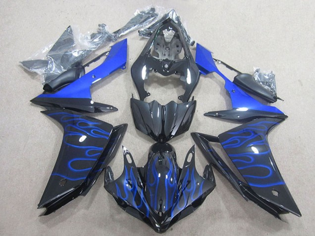 Billigste Yamaha YZF R1 Motorrad Verkleidung 2007-2008 - Glanzendes Schwarz Blau Flamme