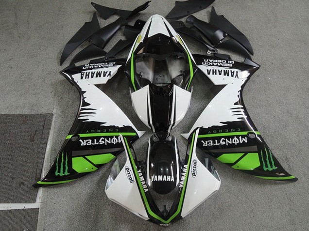 Billigste Yamaha YZF R1 Motorrad Verkleidung 2009-2011 - Weiss Schwarz Grun Monster Semakin Didepan