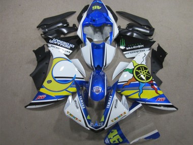 Billigste Yamaha YZF R1 Motorrad Verkleidung 2012-2014 - Weiss Blau Gelb Schwarz Pizzoli Semakin Didepan Monster