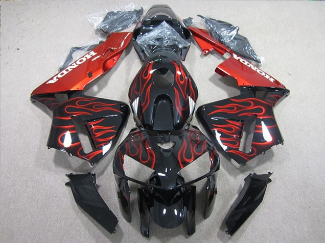Billigste Honda CBR600RR Motorrad Verkleidung 2005-2006 - Glanzendes Schwarz Rot Flamme
