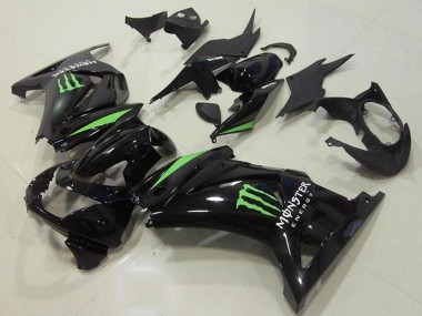 Billigste Kawasaki ZX250R Motorrad Verkleidung 2008-2012 - Glanzendes Schwarz Grun Monster Energy