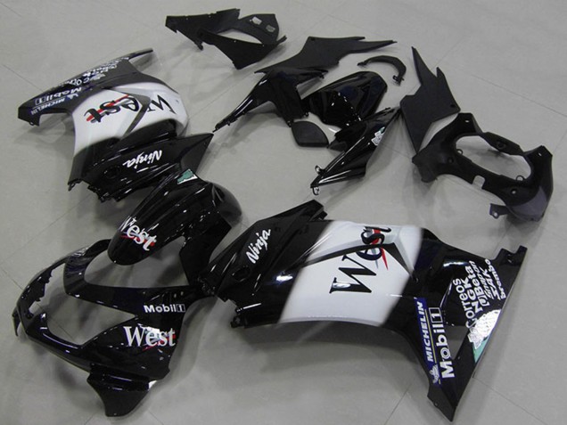 Billigste Kawasaki ZX250R Motorrad Verkleidung 2008-2012 - Glanzendes Schwarz Weiss West
