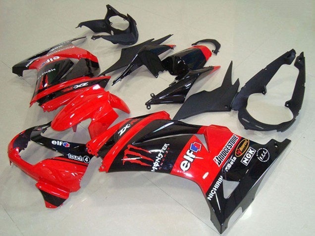 Billigste Kawasaki ZX250R Motorrad Verkleidung 2008-2012 - Rot Glanzendes Schwarz Elf Touch4 Monster