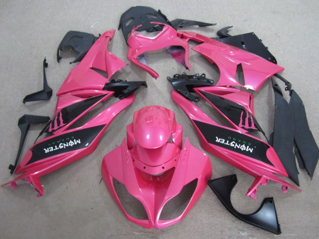 Billigste Kawasaki ZX6R Motorrad Verkleidung 2009-2012 - Rosa Schwarz Monster