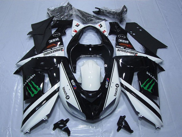 Billigste Kawasaki ZX6R Motorrad Verkleidung 2007-2008 - Schwarz Weiss Monster Touch4