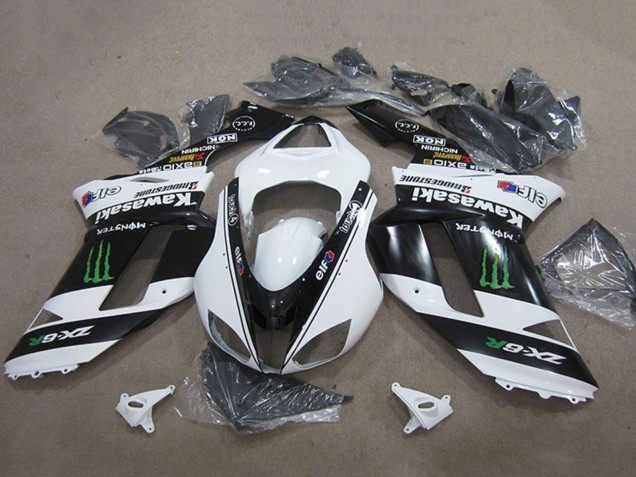 Billigste Kawasaki ZX6R Motorrad Verkleidung 2007-2008 - Schwarz Weiss Monster