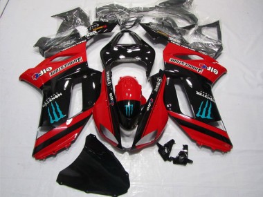 Billigste Kawasaki ZX6R Motorrad Verkleidung 2007-2008 - Rot Schwarz Monster