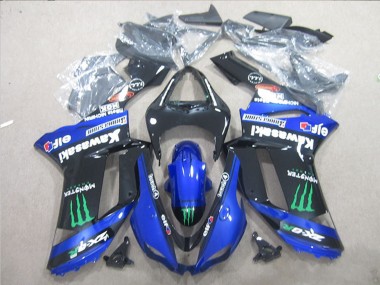 Billigste Kawasaki ZX6R Motorrad Verkleidung 2007-2008 - Schwarz Blau Grun Monster