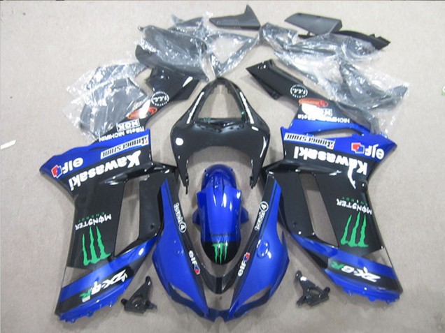 Billigste Kawasaki ZX6R Motorrad Verkleidung 2007-2008 - Schwarz Blau Grun Monster