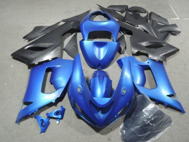 Billigste Kawasaki ZX6R Motorrad Verkleidung Kit 2005-2006 - Blau Matt Schwarz