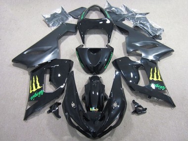 Billigste Kawasaki ZX6R Motorrad Verkleidung 2005-2006 - Glanzendes Schwarz Gelb Monster