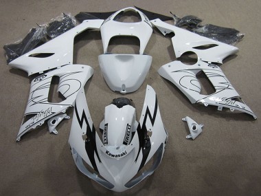 Billigste Kawasaki ZX6R Motorrad Verkleidung Kit 2005-2006 - Weiss Schwarz