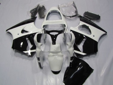 Billigste Kawasaki ZX6R Motorrad Verkleidung 2000-2002 - Weiss Glanzendes Schwarz