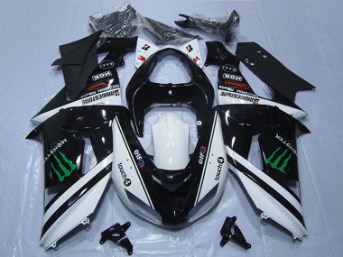 Billigste Kawasaki ZX10R Motorrad Verkleidung 2006-2007 - Weiss Glanzendes Schwarz Grun Elf Touch4 Monster
