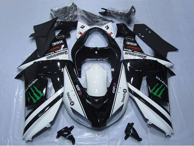 Billigste Kawasaki ZX10R Motorrad Verkleidung 2006-2007 - Weiss Glanzendes Schwarz Grun Elf Touch4 Monster