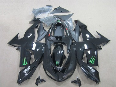 Billigste Kawasaki ZX10R Motorrad Verkleidung 2006-2007 - Glanzendes Schwarz Grun Monster