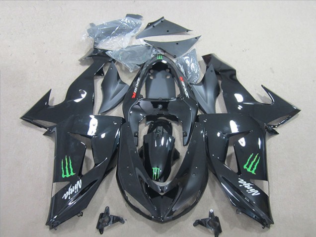 Billigste Kawasaki ZX10R Motorrad Verkleidung 2006-2007 - Glanzendes Schwarz Grun Monster