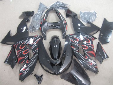 Billigste Kawasaki ZX10R Motorrad Verkleidung 2006-2007 - Glanzendes Schwarz Rot Weiss Flamme