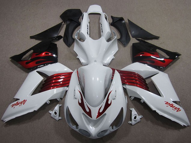 Billigste Kawasaki ZX14R ZZR1400 Motorrad Verkleidung 2006-2011 - Weiss Rot Schwarz