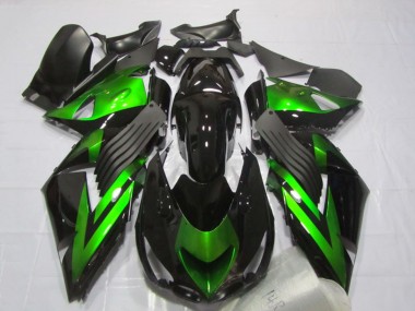 Billigste Kawasaki ZX14R ZZR1400 Motorrad Verkleidung 2006-2011 - Glanzendes Schwarz Grun Streifen