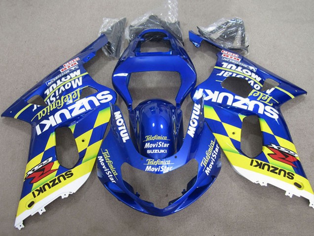 Billigste Suzuki GSXR 600 Motorrad Verkleidung 2001-2003 - Blau Gelb Telefumica MoviStar
