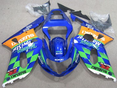 Billigste Suzuki GSXR 600 Motorrad Verkleidung 2001-2003 - Blau Orange Grun Telefumica MoviStar