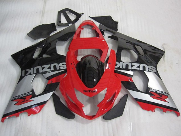 Billigste Suzuki GSXR 600 Motorrad Verkleidung 2004-2005 - Rot Silber Glanzendes Schwarz
