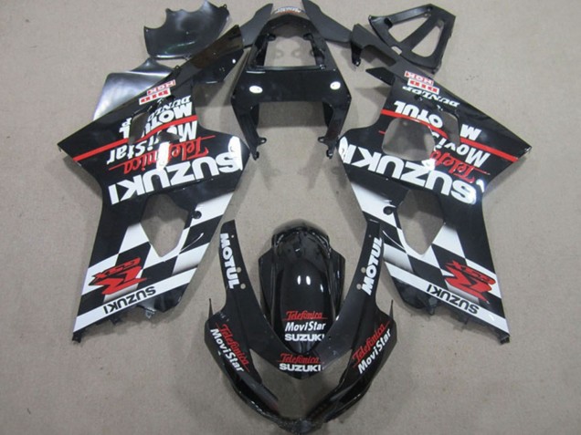 Billigste Suzuki GSXR 600 Motorrad Verkleidung 2004-2005 - Glanzendes Schwarz Rot Weiss Telefumica MoviStar