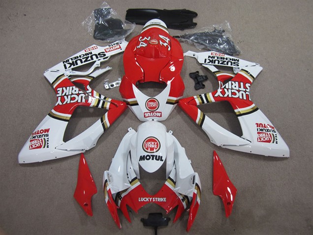 Billigste Suzuki GSXR 600 Motorrad Verkleidung 2006-2007 - Weiss Rot Lucky Strike Motul