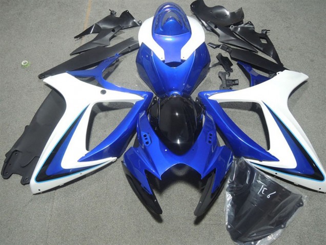 Billigste Suzuki GSXR 600 Motorrad Verkleidung 2006-2007 - Weiss Blau Glanzendes Schwarz