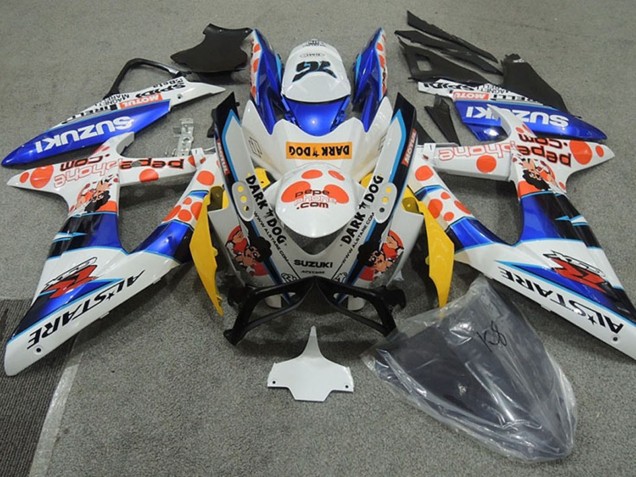 Billigste Suzuki GSXR 600 Motorrad Verkleidung 2008-2010 - Weiss Blau Orange Alstare Dunkel Dog
