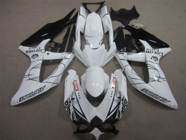 Billigste Suzuki GSXR 600 Motorrad Verkleidung 2008-2010 - Weiss Schwarz Corona Extra Motul