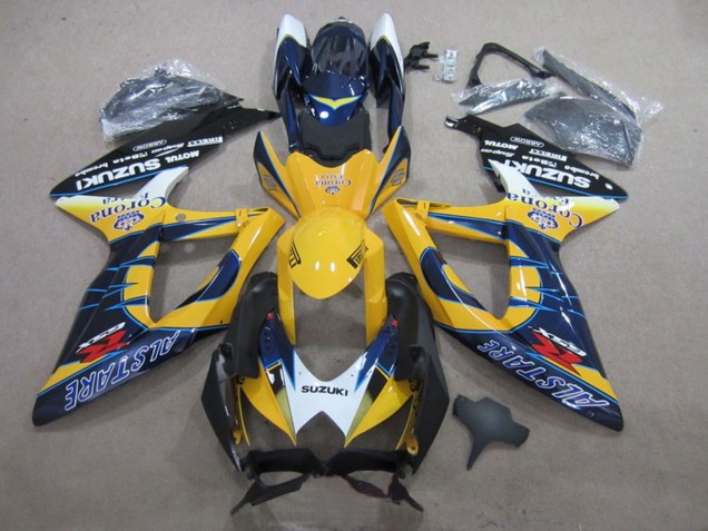 Billigste Suzuki GSXR 600 Motorrad Verkleidung 2008-2010 - Weiss Gelb Blau Alstare Corona Extra